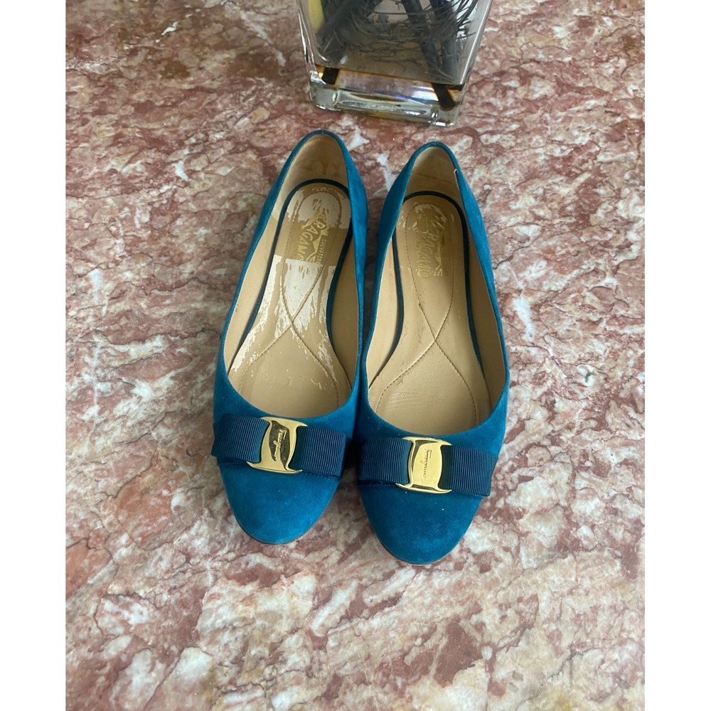 Salvatore Ferragamo Varina Women's Tael Blue Suede Ballet Flat Sz 8.5B EUC, $780 - Picture 3 of 11